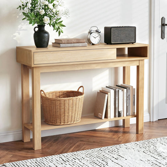 Console Table with Drawer and Shelf – Minimalist Wood, 100cm