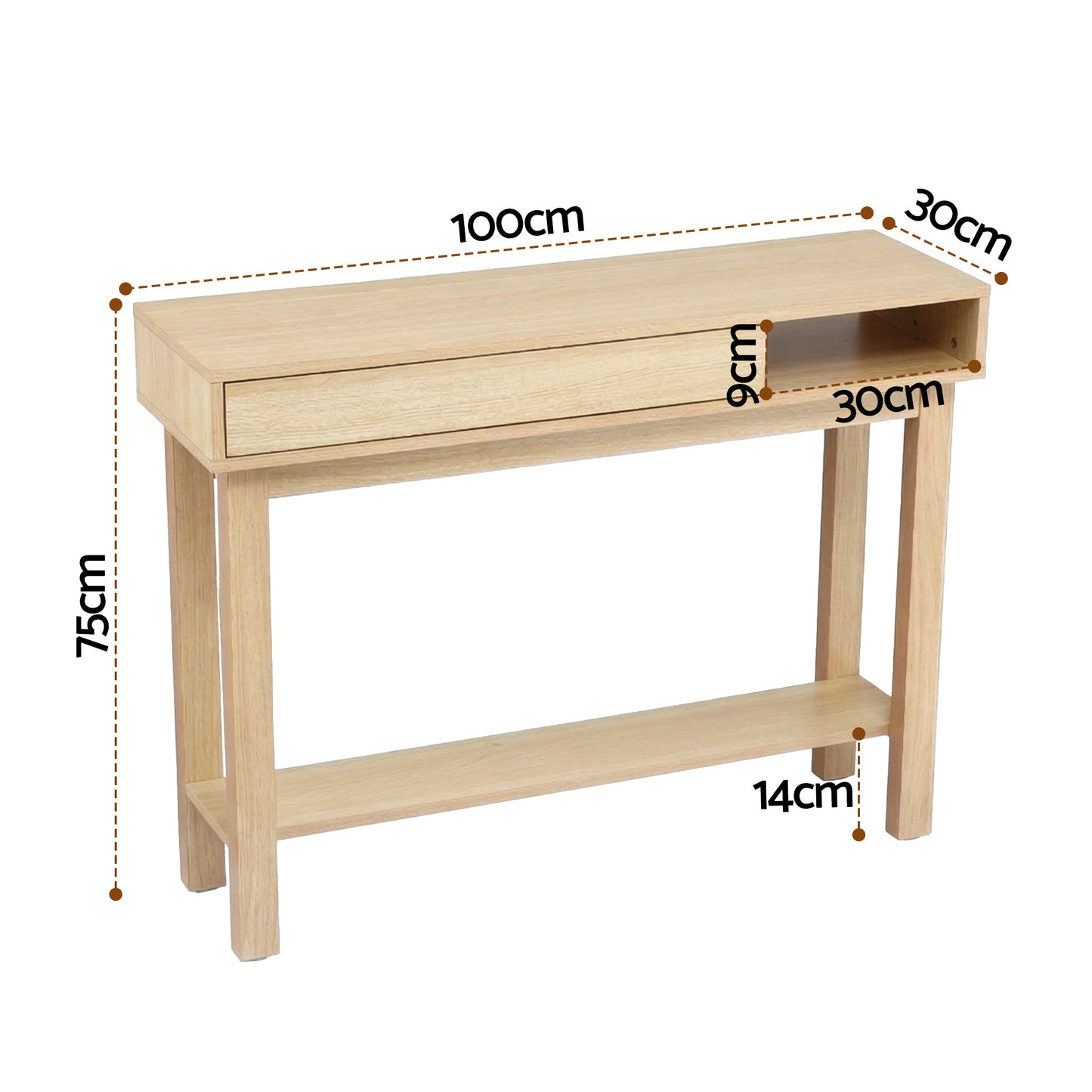 Console Table with Drawer and Shelf – Minimalist Wood, 100cm