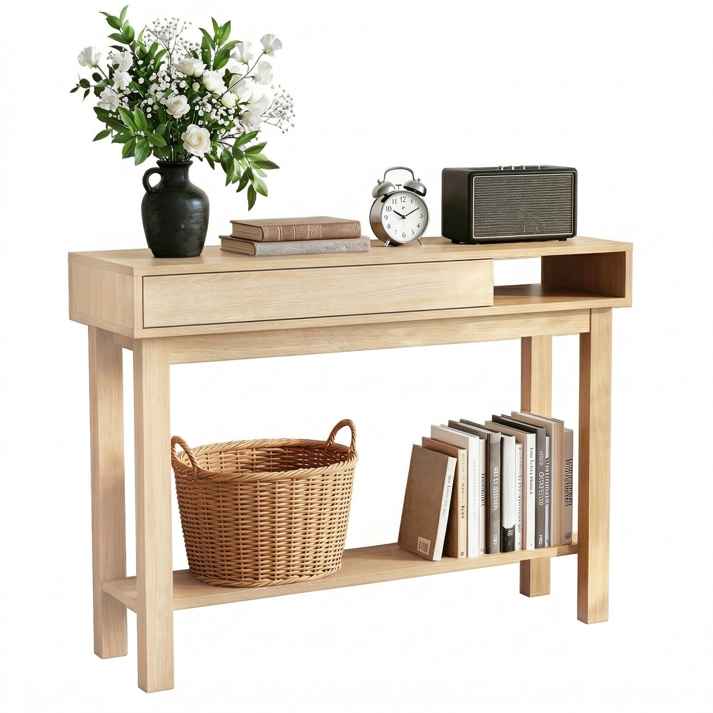 Console Table with Drawer and Shelf – Minimalist Wood, 100cm