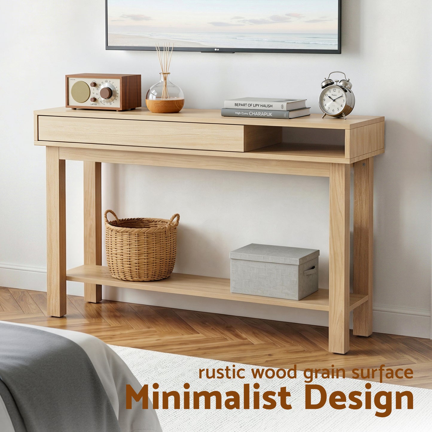 Console Table with Drawer and Shelf – Minimalist Wood, 100cm