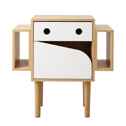 TWSC Bedside Table with Drawer Robot Design for Kids' Room Bedroom Pine