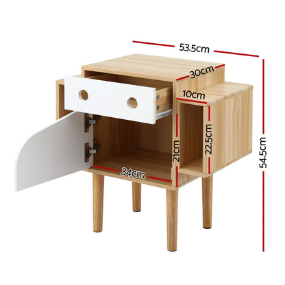 TWSC Bedside Table with Drawer Robot Design for Kids' Room Bedroom Pine