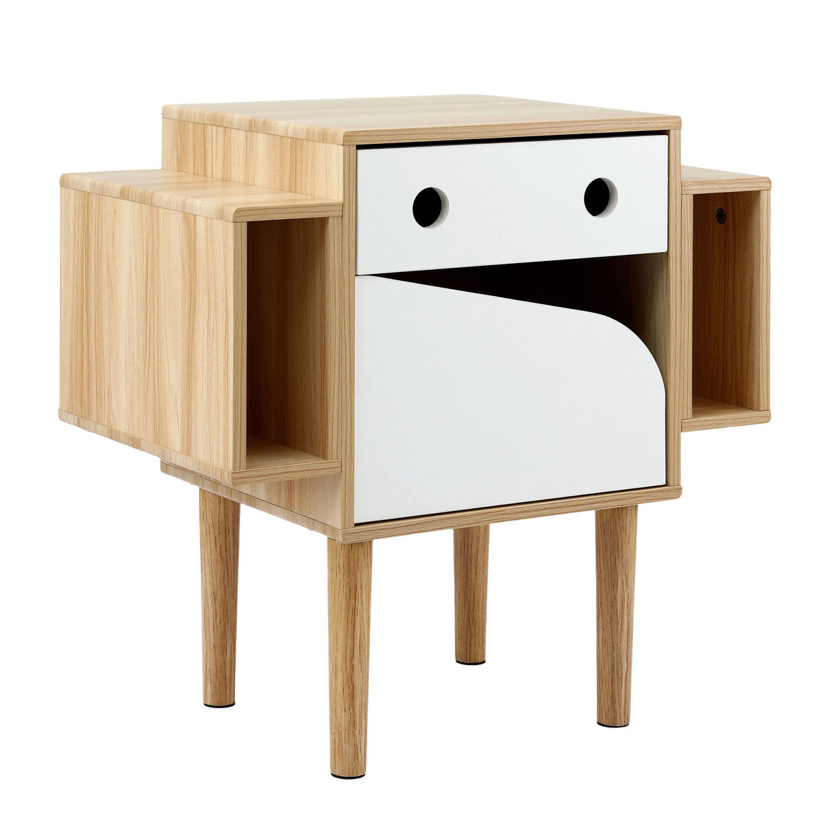 TWSC Bedside Table with Drawer Robot Design for Kids' Room Bedroom Pine