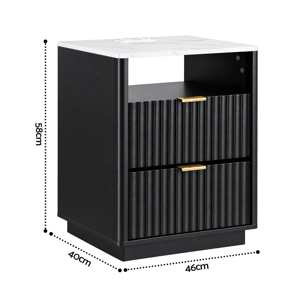 TWSC Bedside Table with Charging Station and 2 Drawers Black
