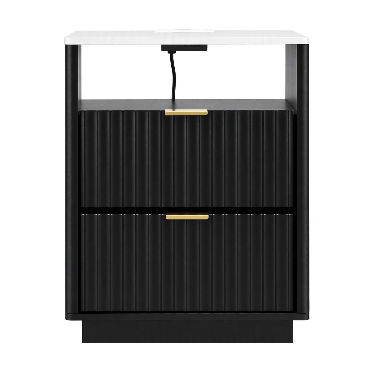 TWSC Bedside Table with Charging Station and 2 Drawers Black
