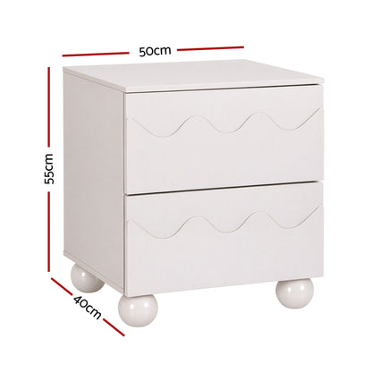 TWSC Bedside Table Nightstand 2 Drawers Storage Side Cabinet Beige