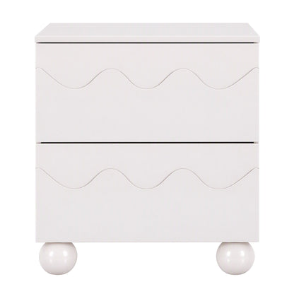 TWSC Bedside Table Nightstand 2 Drawers Storage Side Cabinet Beige