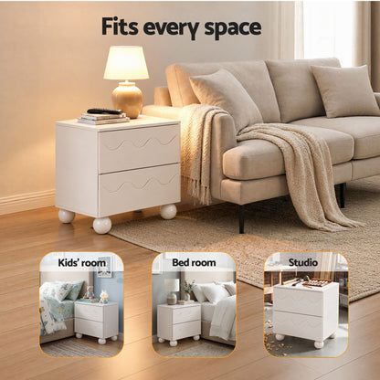 TWSC Bedside Table Nightstand 2 Drawers Storage Side Cabinet Beige