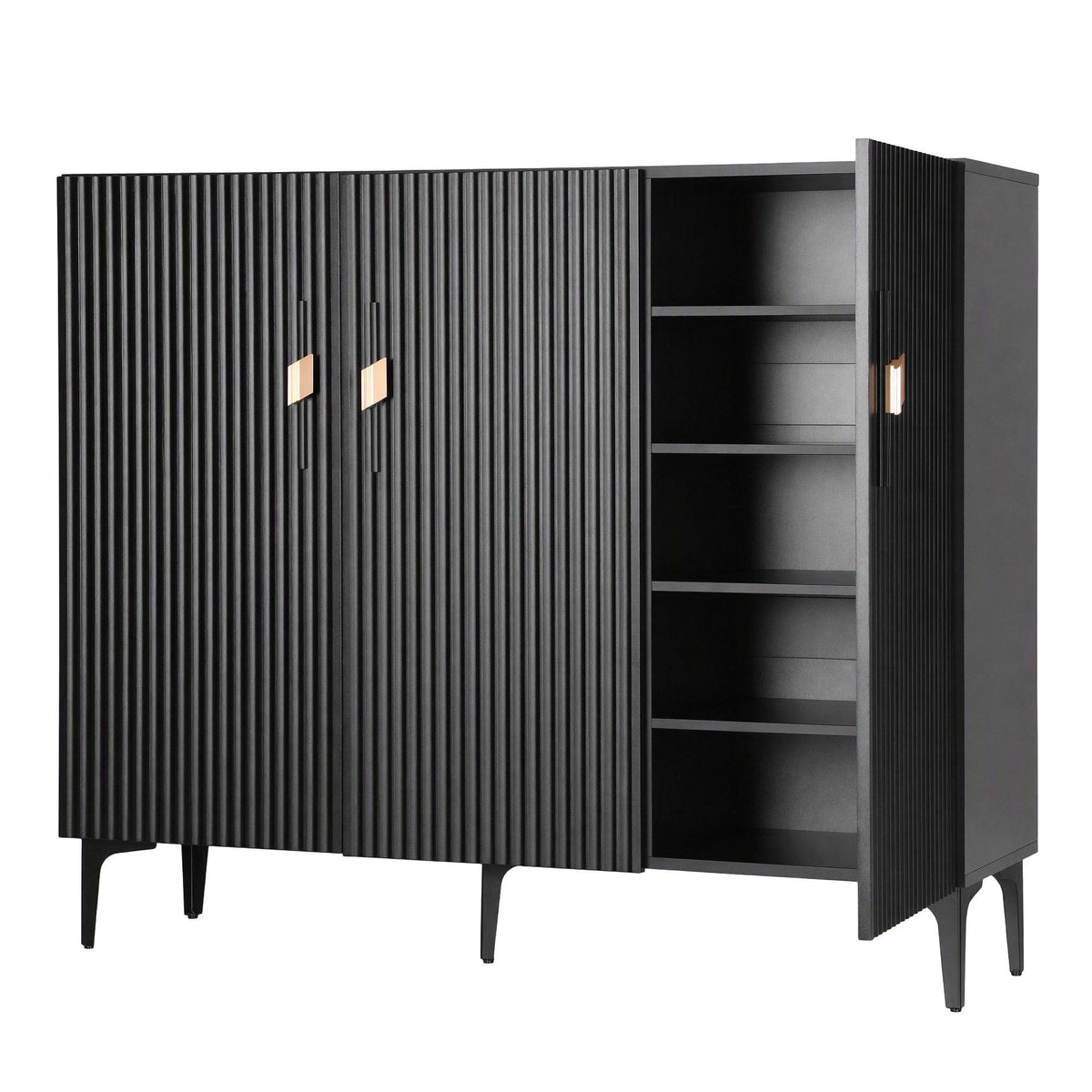 TWSC Shoe Cabinet Fluted Style 25 Pairs Shoe Storage Cupboard Black