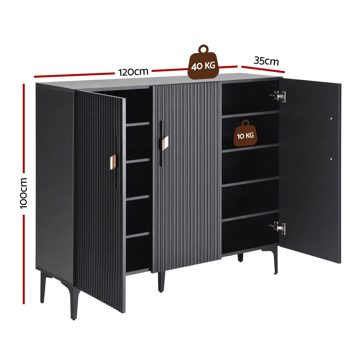 TWSC Shoe Cabinet Fluted Style 25 Pairs Shoe Storage Cupboard Black