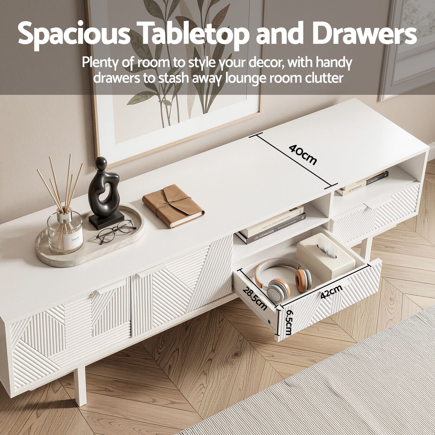 TWSC TV Unit Entertainment Unit Storage Cabinet Drawer 200cm White