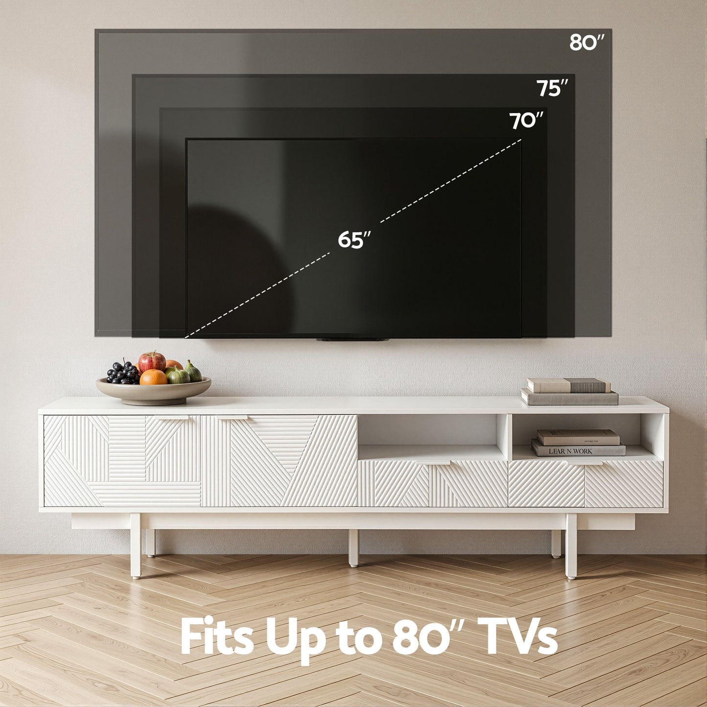 TWSC TV Unit Entertainment Unit Storage Cabinet Drawer 200cm White