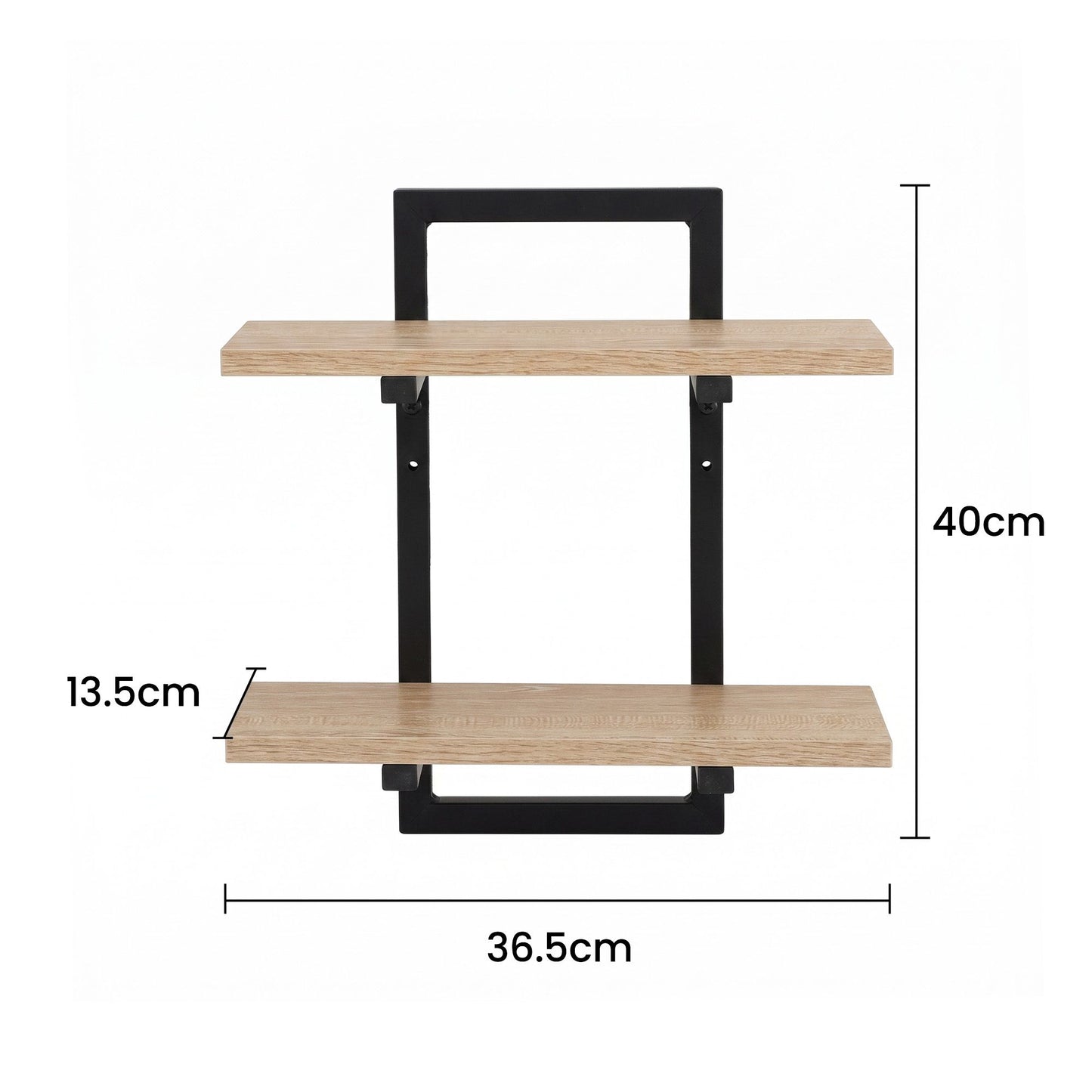 TWSC Set of 2 Floating Wall Shelf 2-Tier Wall-Mounted Display Ledge Wood & Metal