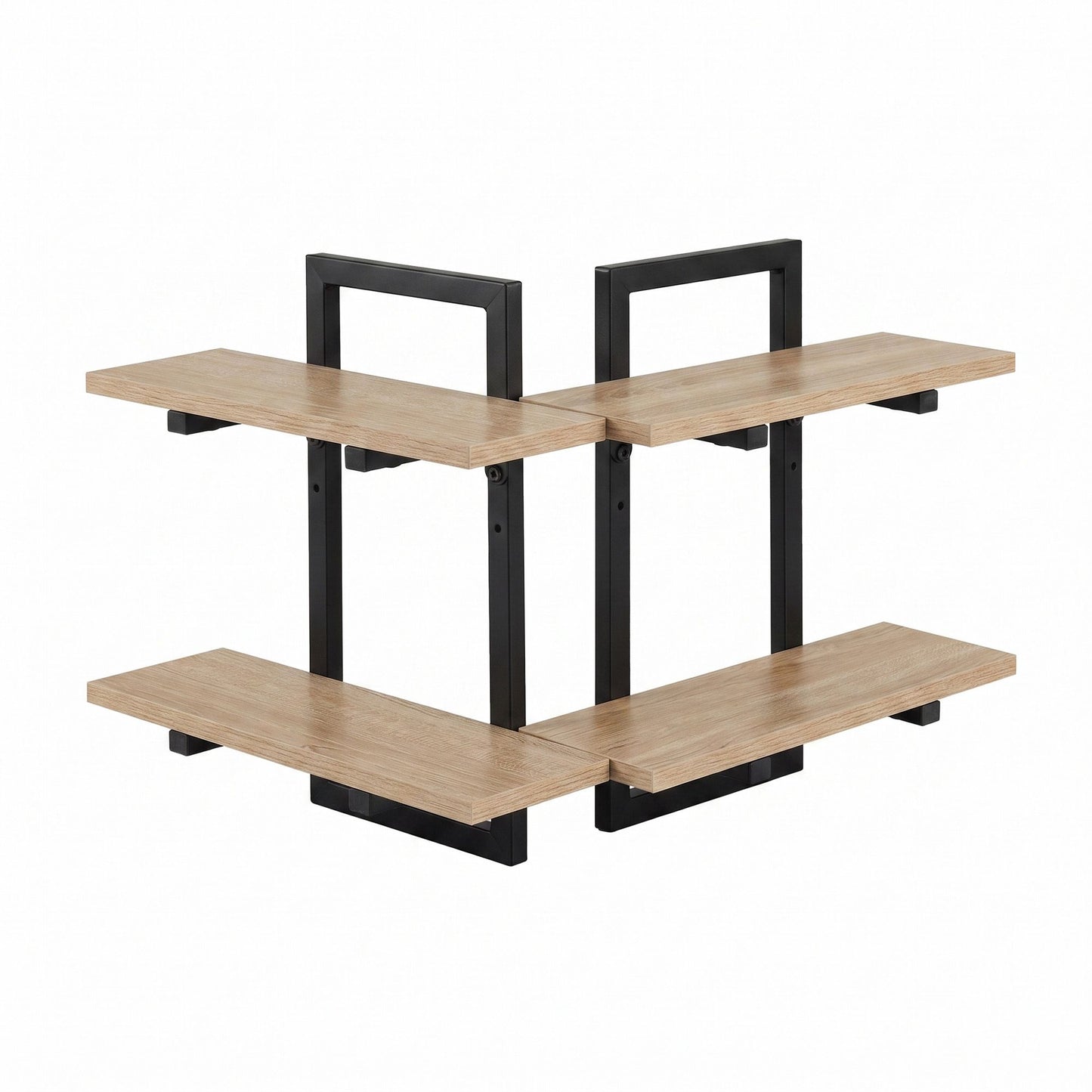 TWSC Set of 2 Floating Wall Shelf 2-Tier Wall-Mounted Display Ledge Wood & Metal
