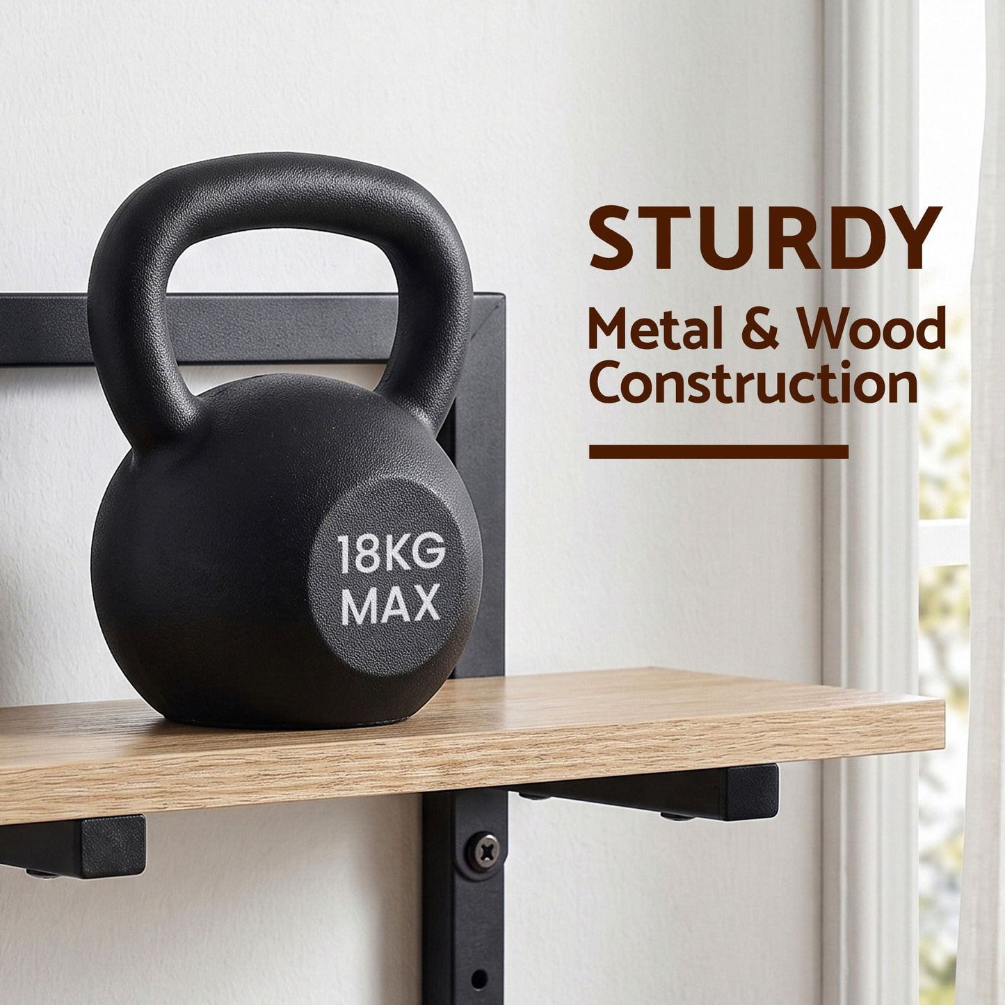 TWSC Set of 2 Floating Wall Shelf 2-Tier Wall-Mounted Display Ledge Wood & Metal