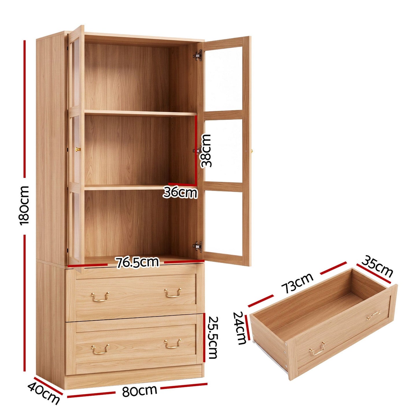 TWSC Buffet Sideboard Cabinets X2 180cm Hutch Storage Kitchen Drawer Door Wood