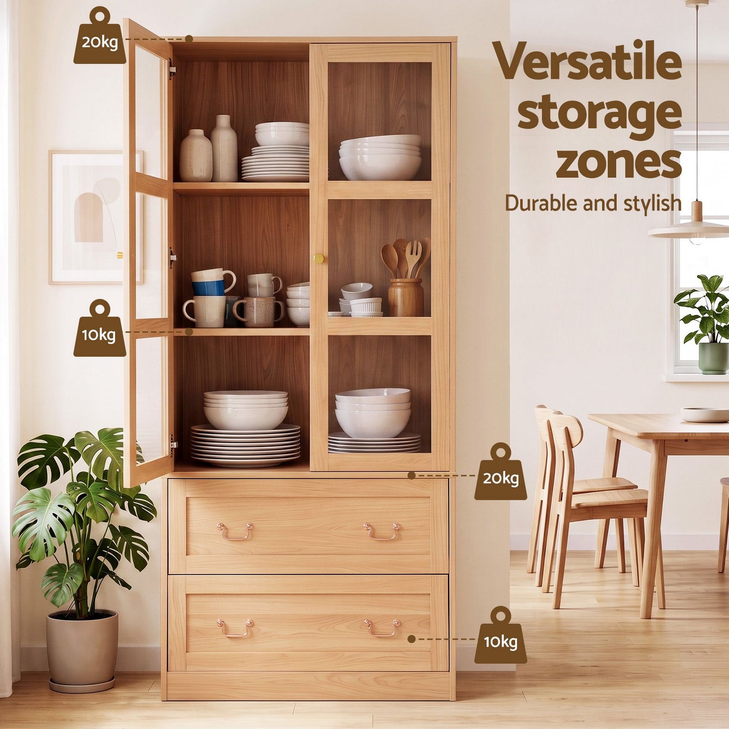 TWSC Buffet Sideboard Cabinets X2 180cm Hutch Storage Kitchen Drawer Door Wood