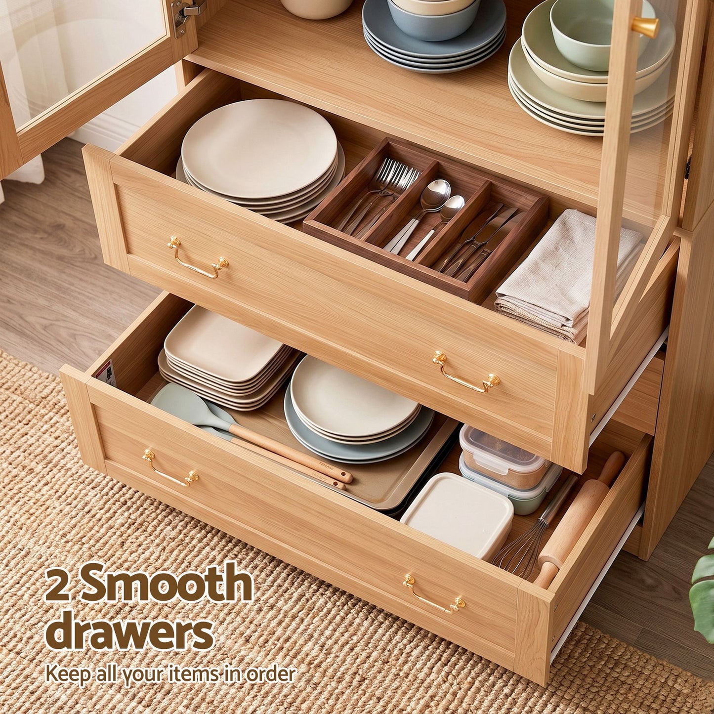 TWSC Buffet Sideboard Cabinets X2 180cm Hutch Storage Kitchen Drawer Door Wood