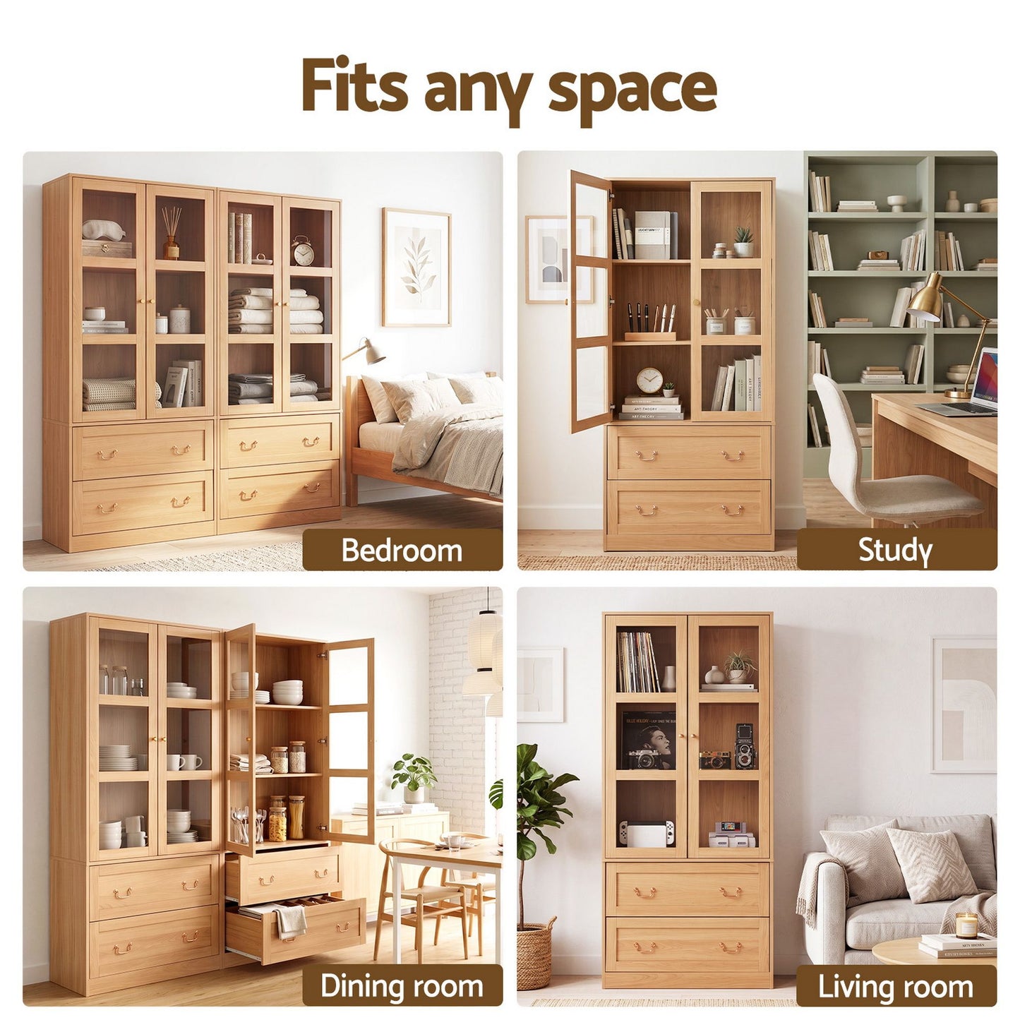 TWSC Buffet Sideboard Cabinets X2 180cm Hutch Storage Kitchen Drawer Door Wood
