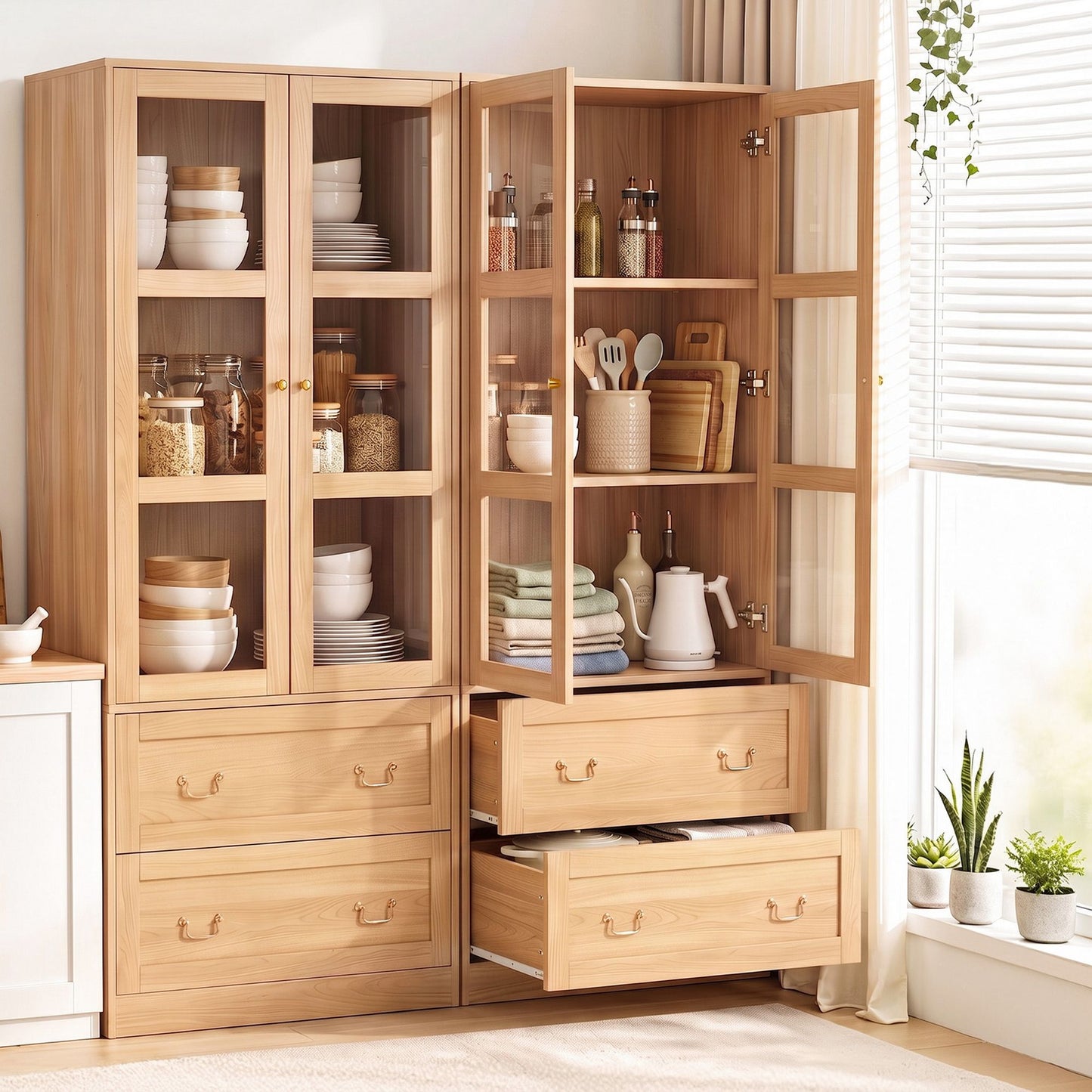 TWSC Buffet Sideboard Cabinets X2 180cm Hutch Storage Kitchen Drawer Door Wood