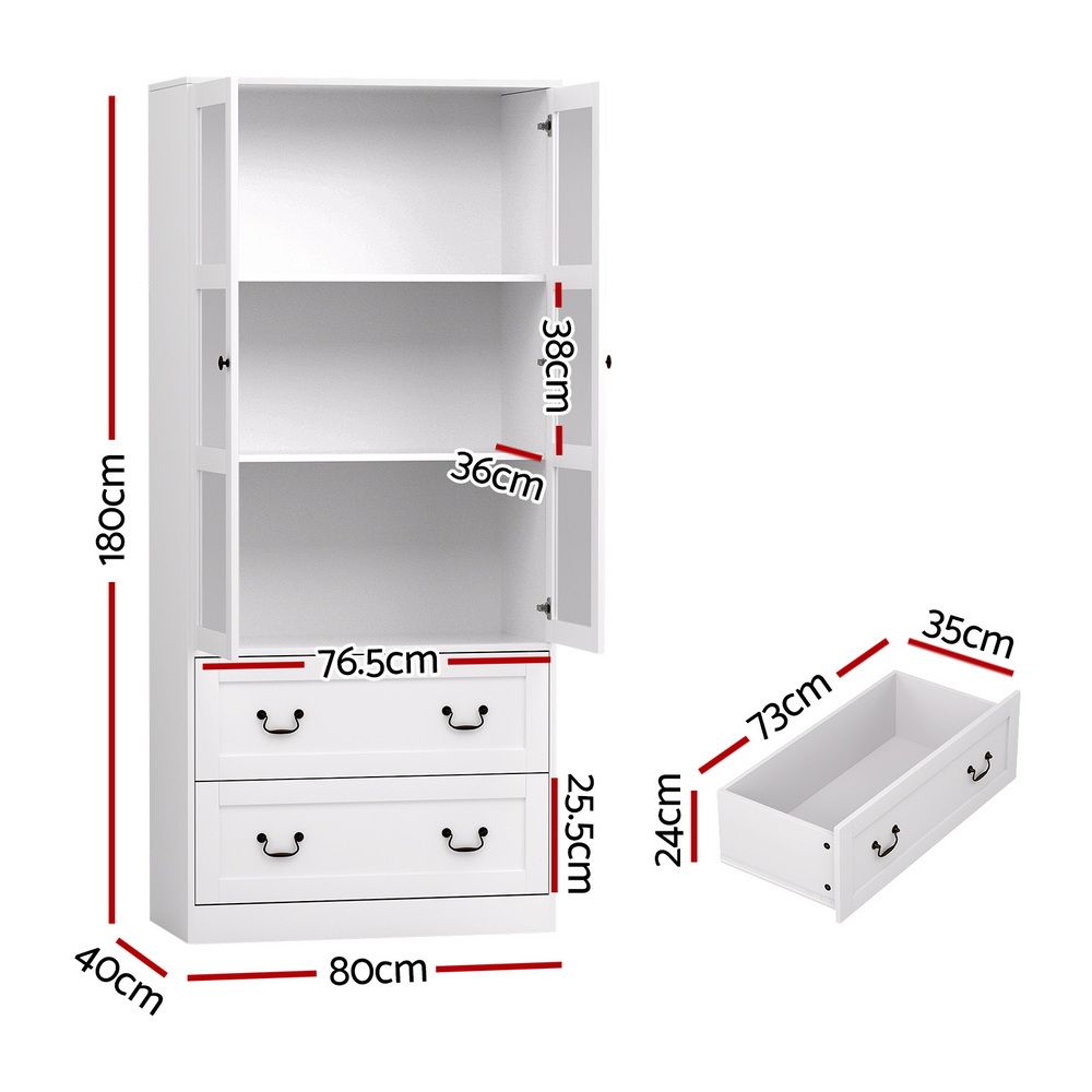 Buffet Sideboard with Hutch – White, 180cm, Soft-Close Storage Cabinet