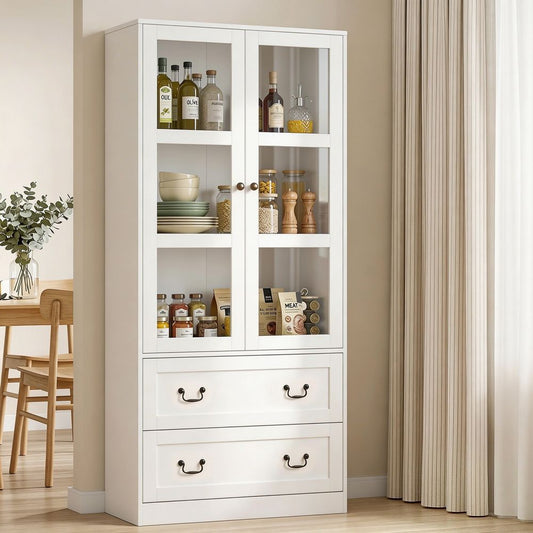 Buffet Sideboard with Hutch – White, 180cm, Soft-Close Storage Cabinet