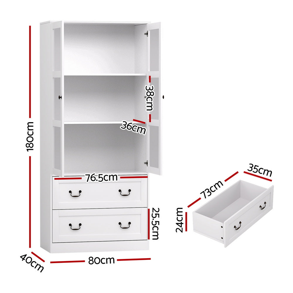 Buffet Sideboard with Hutch – White, 180cm, Soft-Close Storage Cabinet