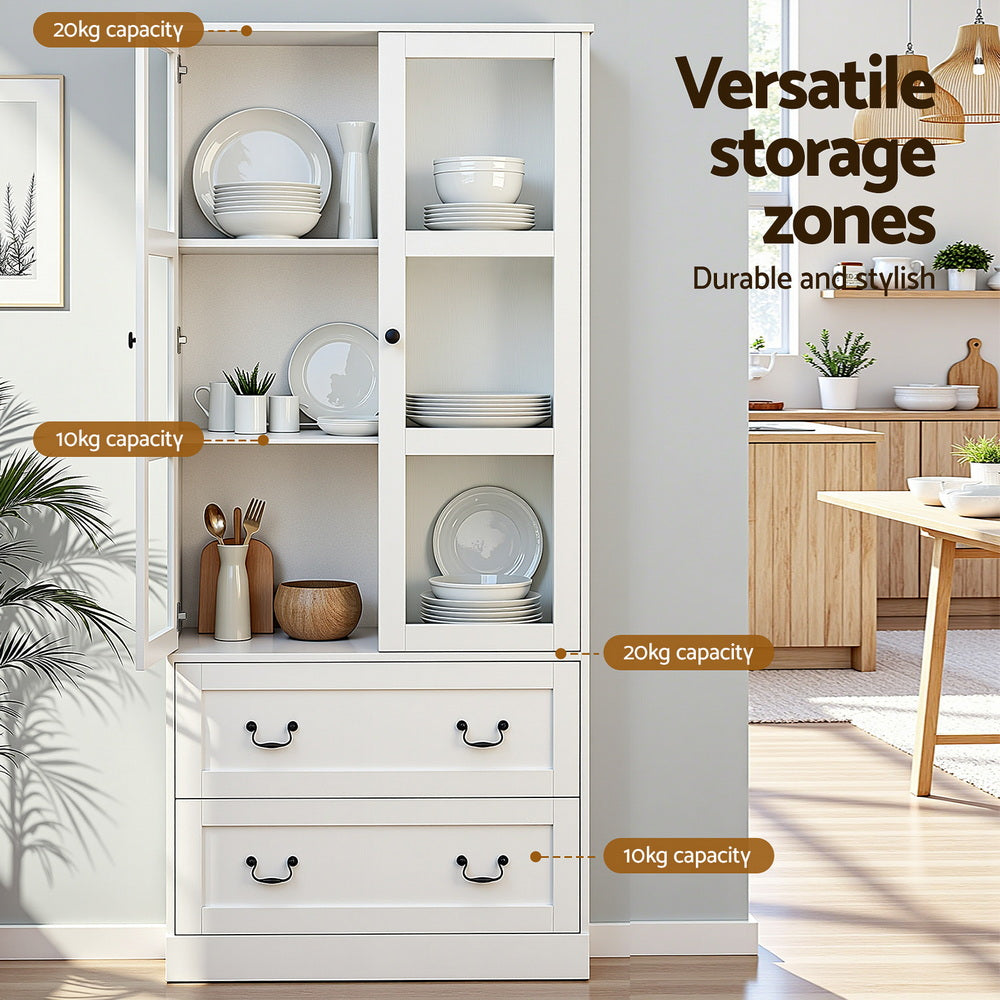 Buffet Sideboard with Hutch – White, 180cm, Soft-Close Storage Cabinet