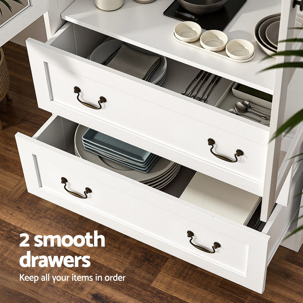 Buffet Sideboard with Hutch – White, 180cm, Soft-Close Storage Cabinet
