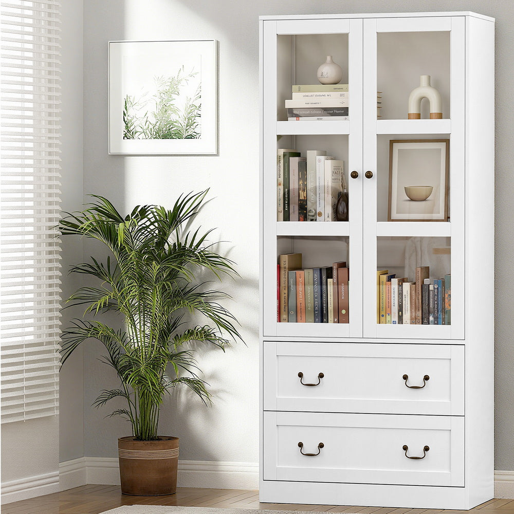 Buffet Sideboard with Hutch – White, 180cm, Soft-Close Storage Cabinet