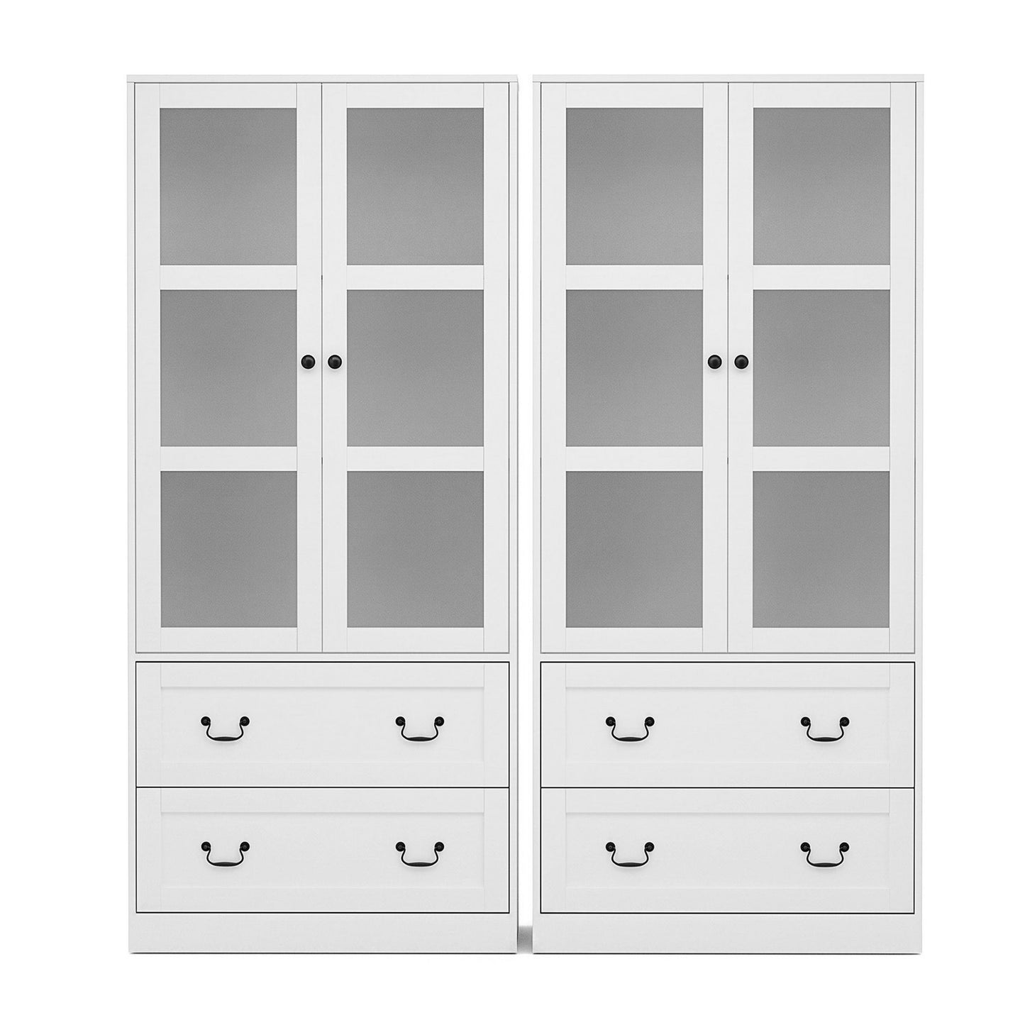TWSC Buffet Sideboard Cabinets X2 180cm Hutch Storage Kitchen Clear Door White