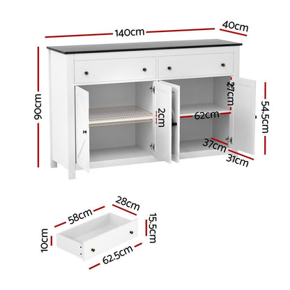 TWSC Buffet Sideboard Storage Cabinet Kitchen Cupboard 2 Drawers 140CM Black