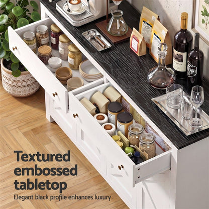 TWSC Buffet Sideboard Storage Cabinet Kitchen Cupboard 2 Drawers 140CM Black