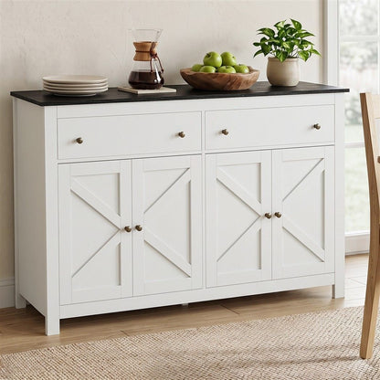 TWSC Buffet Sideboard Storage Cabinet Kitchen Cupboard 2 Drawers 140CM Black