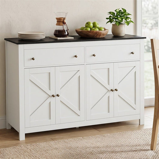 TWSC Buffet Sideboard Storage Cabinet Kitchen Cupboard 2 Drawers 140CM Black