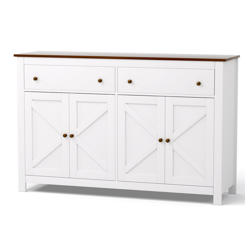 TWSC Buffet Sideboard Storage Cabinet Kitchen Cupboard 2 Drawers 140CM White