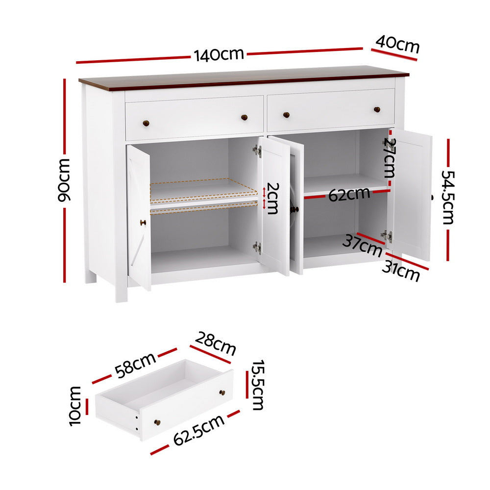 TWSC Buffet Sideboard Storage Cabinet Kitchen Cupboard 2 Drawers 140CM White
