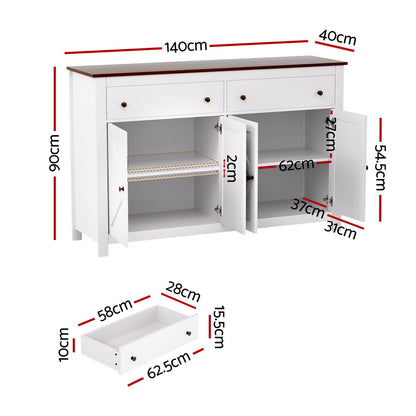 TWSC Buffet Sideboard Storage Cabinet Kitchen Cupboard 2 Drawers 140CM White