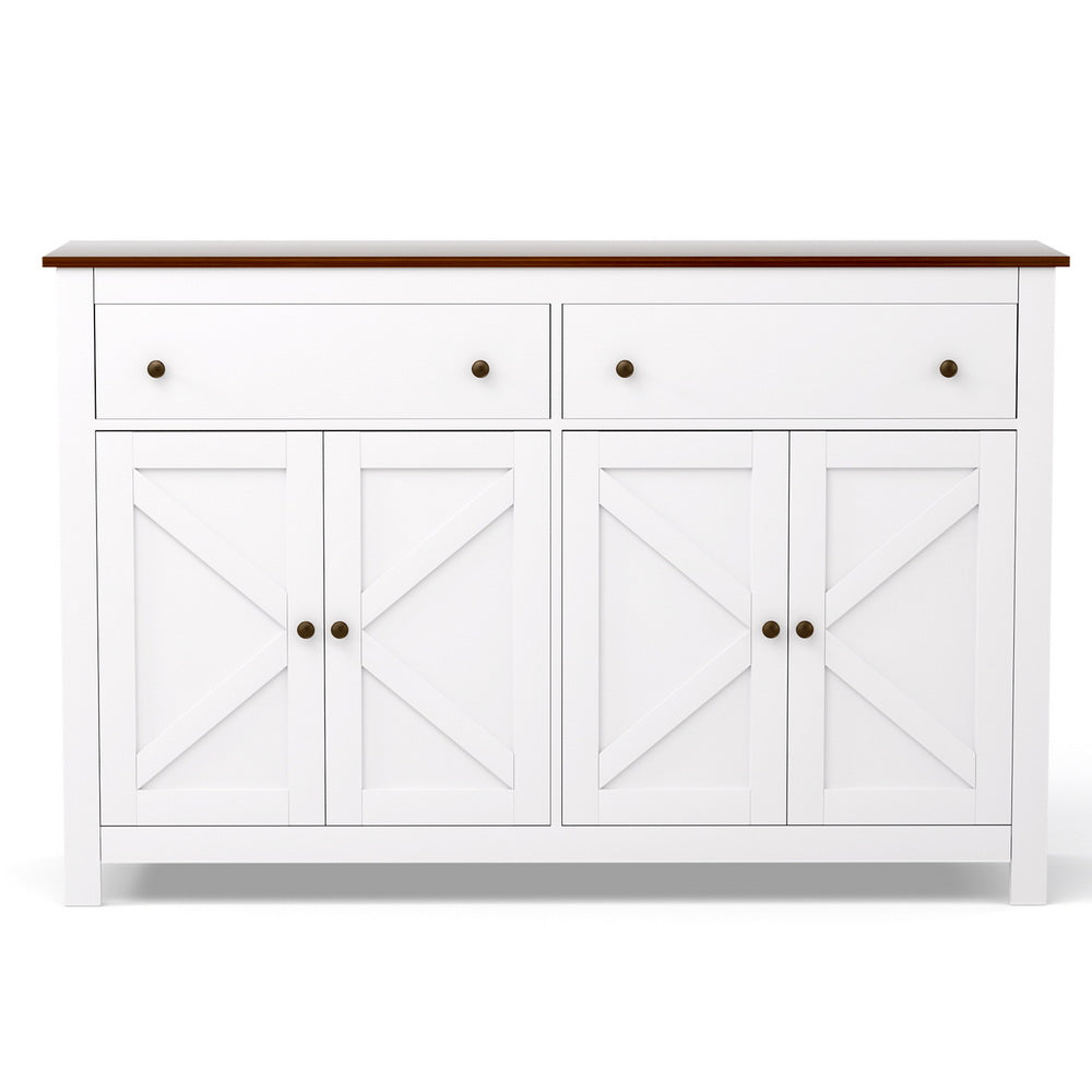TWSC Buffet Sideboard Storage Cabinet Kitchen Cupboard 2 Drawers 140CM White