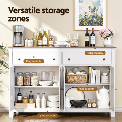 TWSC Buffet Sideboard Storage Cabinet Kitchen Cupboard 2 Drawers 140CM White