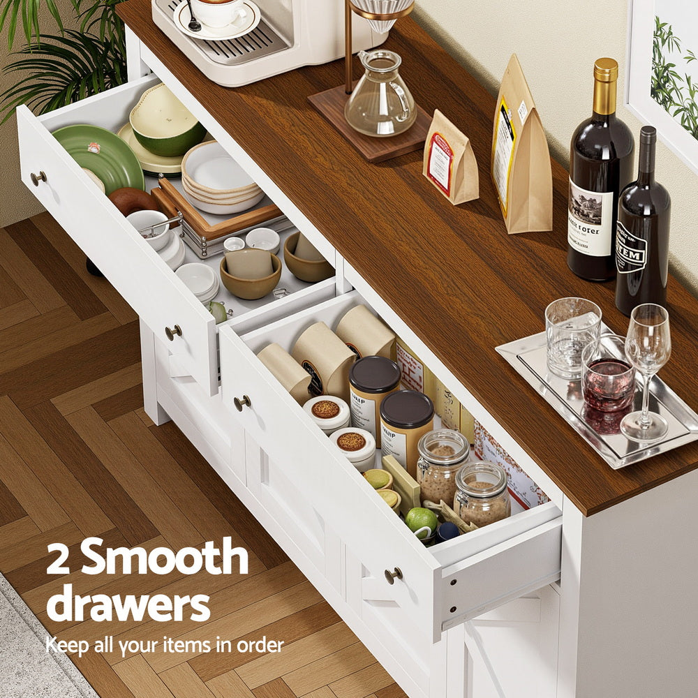 TWSC Buffet Sideboard Storage Cabinet Kitchen Cupboard 2 Drawers 140CM White