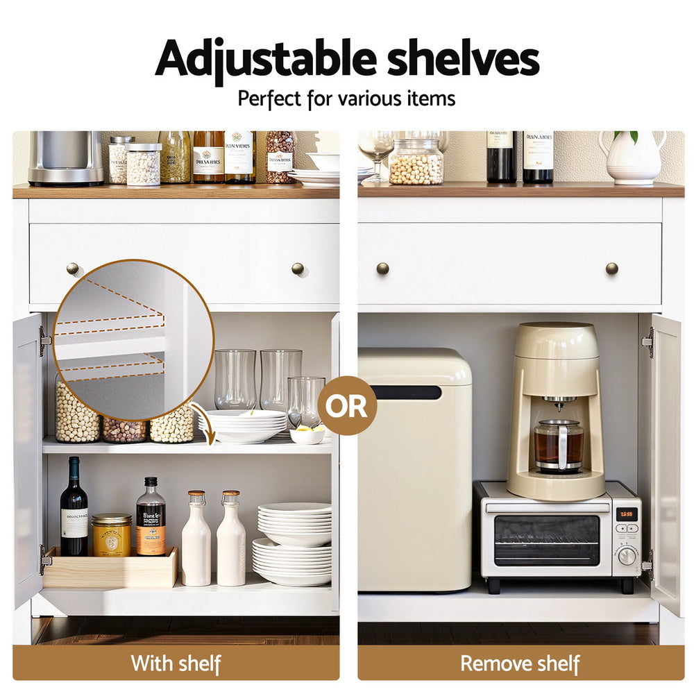 TWSC Buffet Sideboard Storage Cabinet Kitchen Cupboard 2 Drawers 140CM White