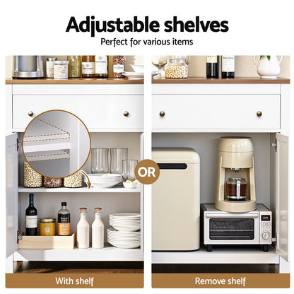 TWSC Buffet Sideboard Storage Cabinet Kitchen Cupboard 2 Drawers 140CM White