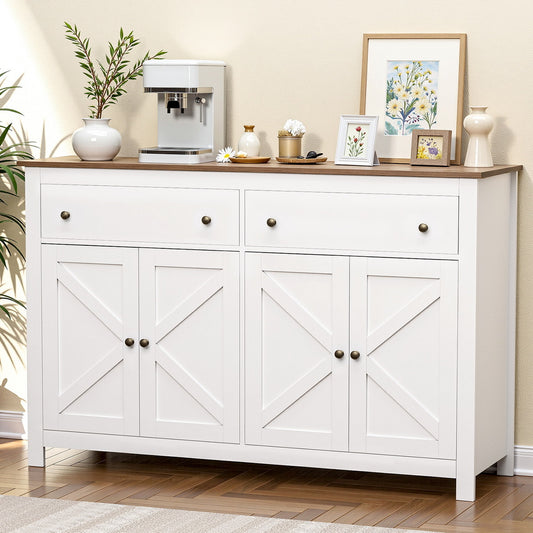 TWSC Buffet Sideboard Storage Cabinet Kitchen Cupboard 2 Drawers 140CM White