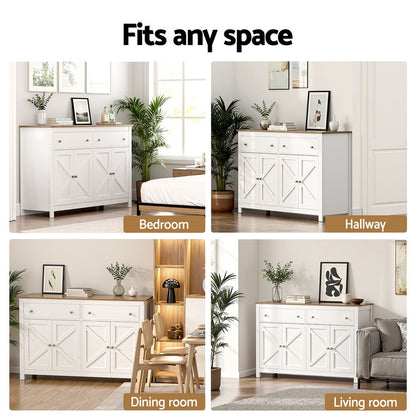 TWSC Buffet Sideboard Storage Cabinet Kitchen Cupboard 2 Drawers 140CM White