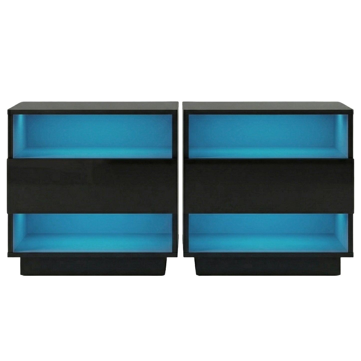 Bedside Table with Customizable LED Light, 2 Shelves – Black, HANA
