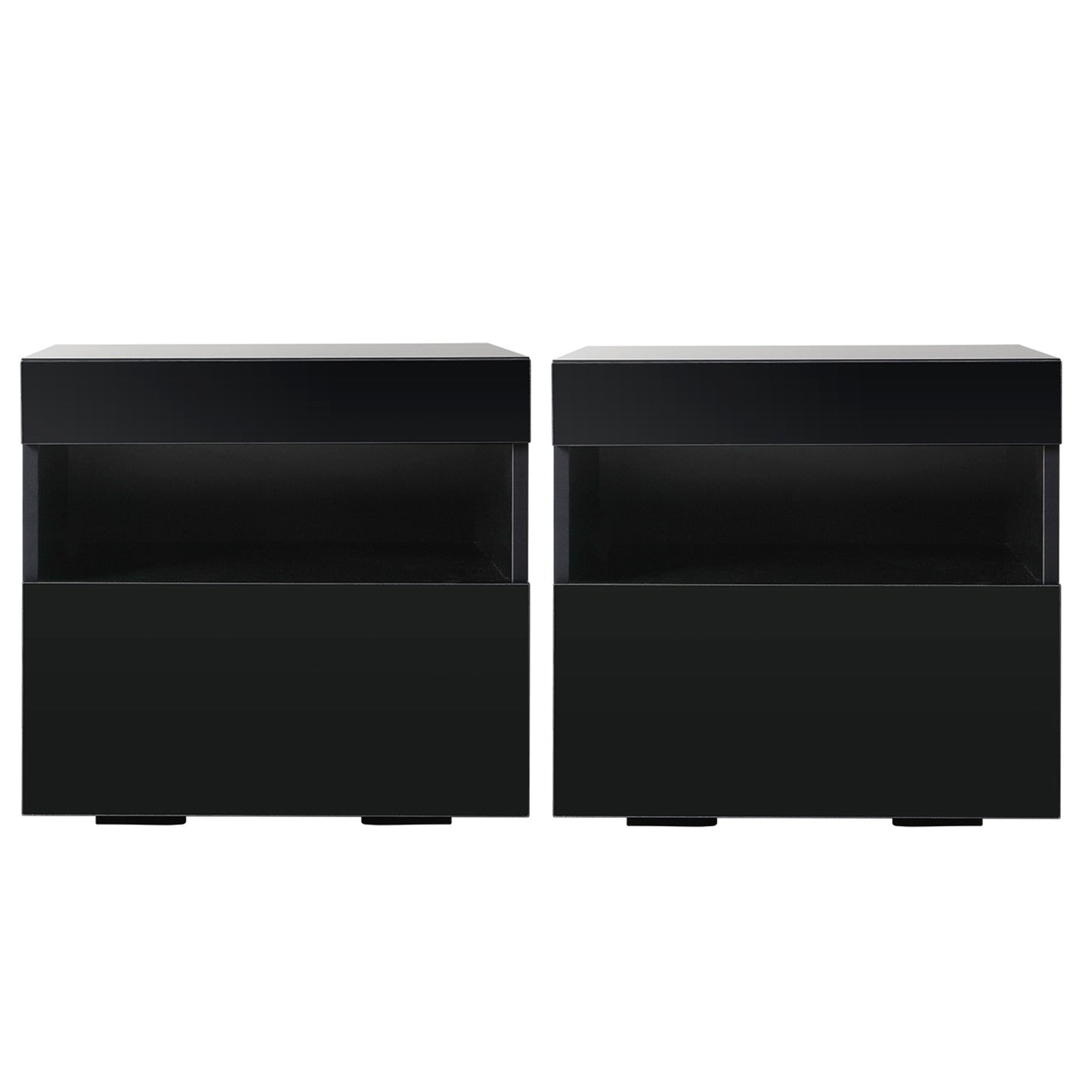 Bedside Table with Customizable LED Lighting – Black, Set of 2