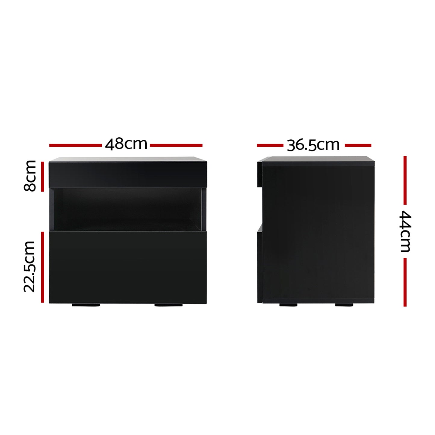 Bedside Table with Customizable LED Lighting – Black, Set of 2