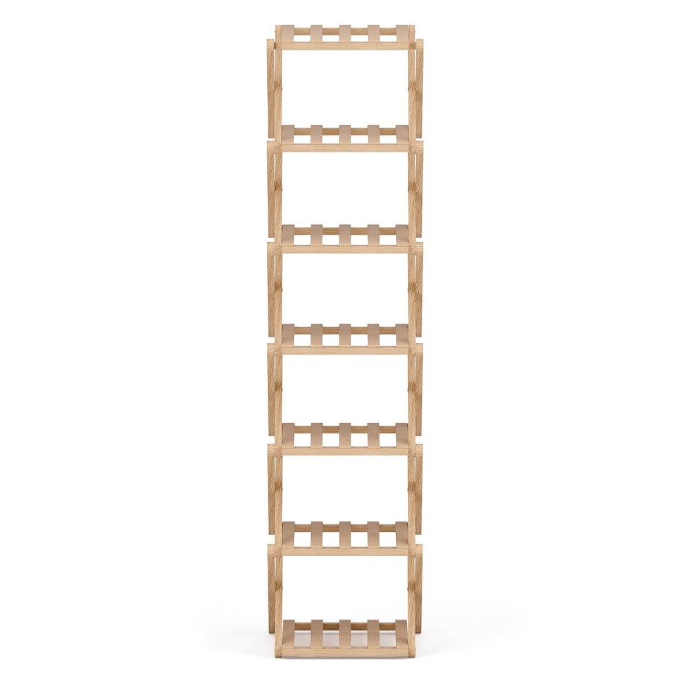 7-Tier Bamboo Foldable Shoe Rack Organizer – Pine Finish, Compact Design