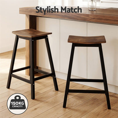 TWSC Bar Stools Set of 2 Kitchen Counter Stools Wooden Industrial Rustic Brown
